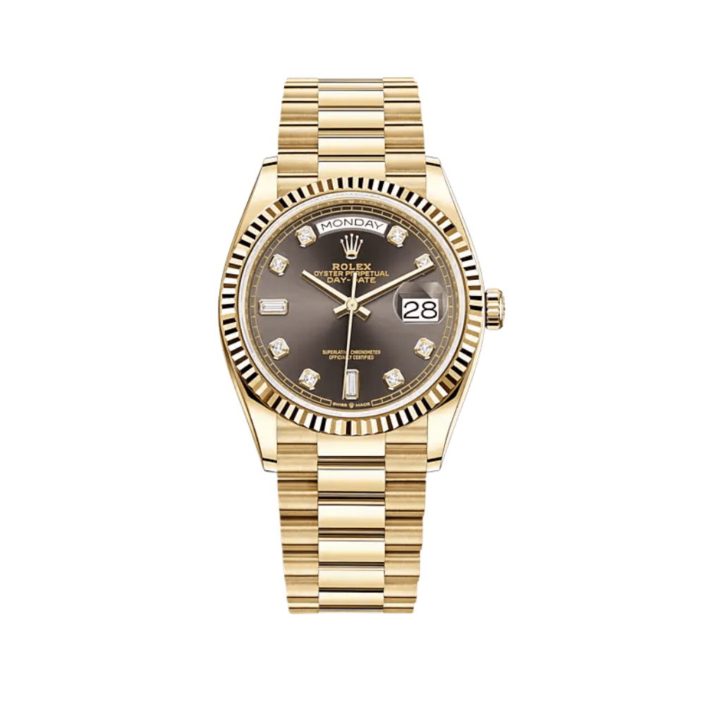 Rolex Day-Date 36 128238 Yellow Gold Dark Grey Diamond Dial