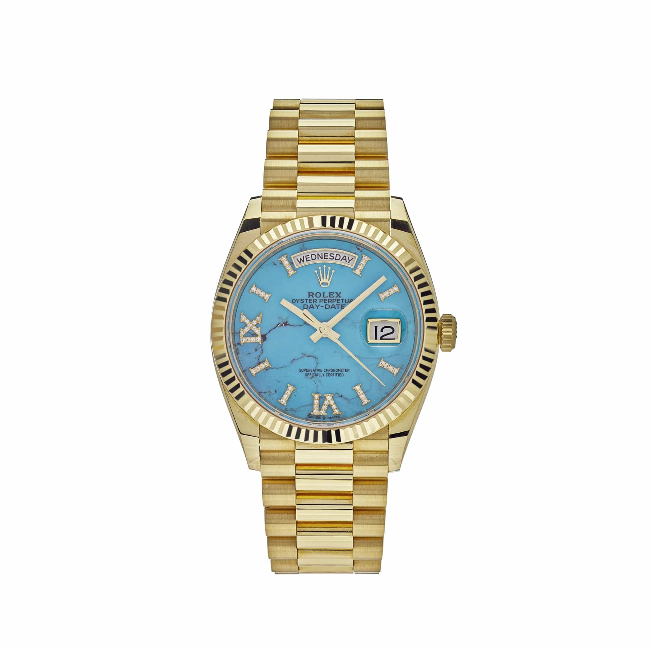 Rolex Day-Date 36 128238 Yellow Gold Turquoise Diamond Dial
