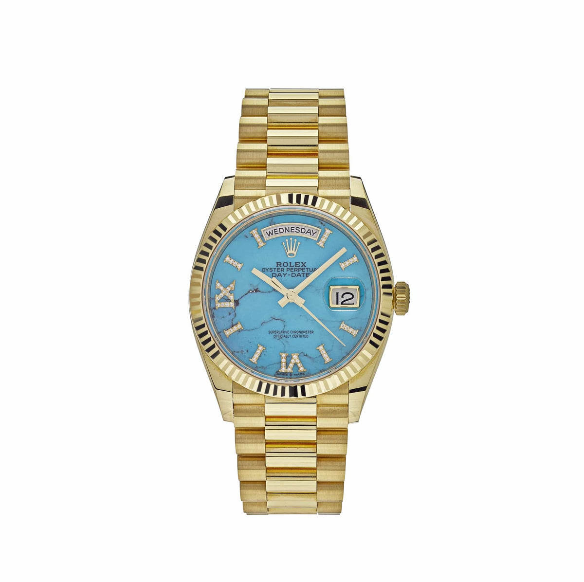 Rolex Day-Date 36 128238 Yellow Gold Turquoise Diamond Dial
