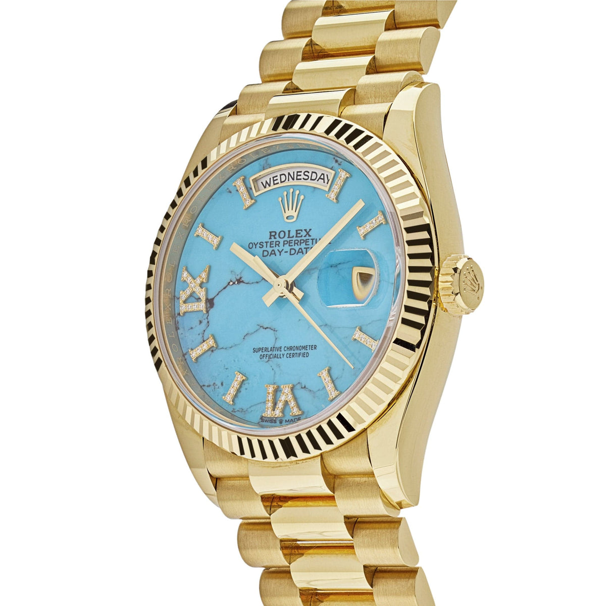 Rolex Day-Date 36 128238 Yellow Gold Turquoise Diamond Dial