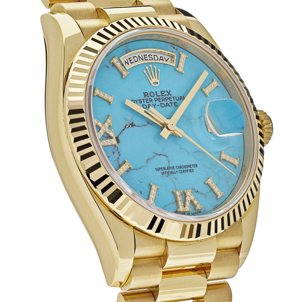 Rolex Day-Date 36 128238 Yellow Gold Turquoise Diamond Dial