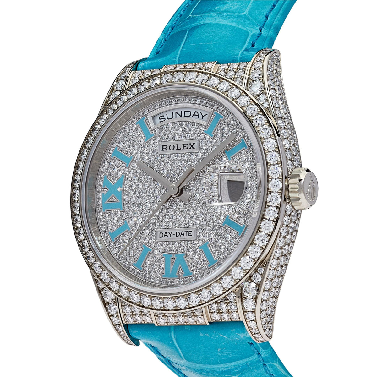 Rolex Day-Date 36 128159RBR White Gold Diamond Roman Dial