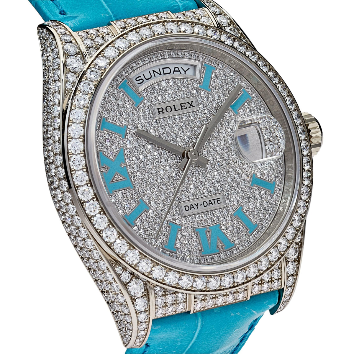 Rolex Day-Date 36 128159RBR White Gold Diamond Roman Dial