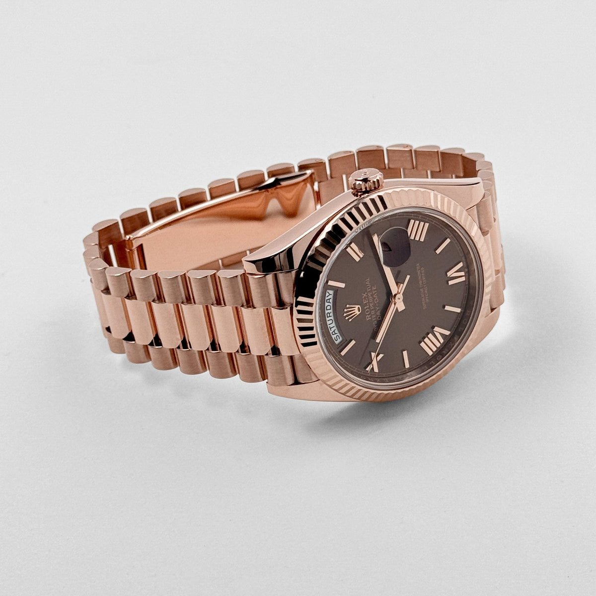 Rolex Day-Date 40 228235 Rose Gold Chocolate Roman Numerals Dial