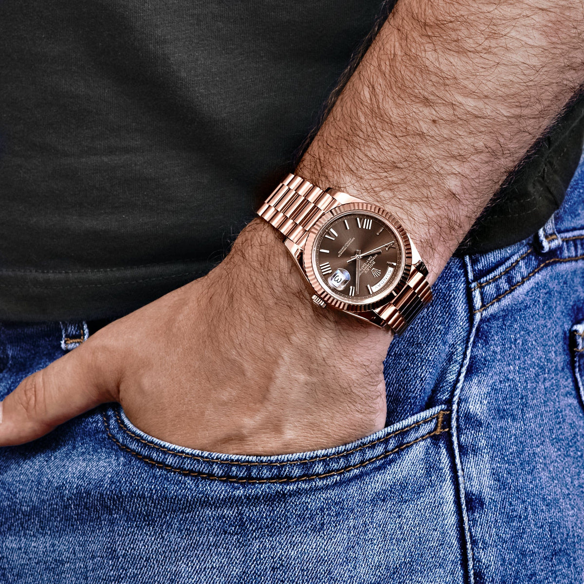 Rolex Day-Date 40 228235 Rose Gold Chocolate Roman Numerals Dial