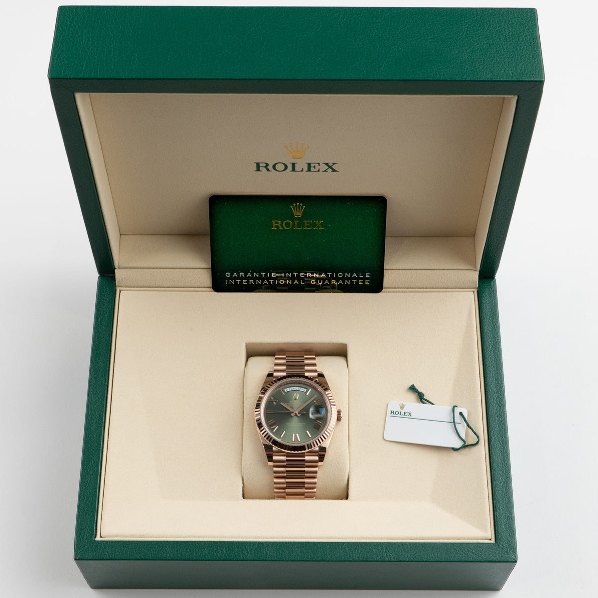 Rolex Day-Date 40 228235 Rose Gold Olive Green Dial (2026)