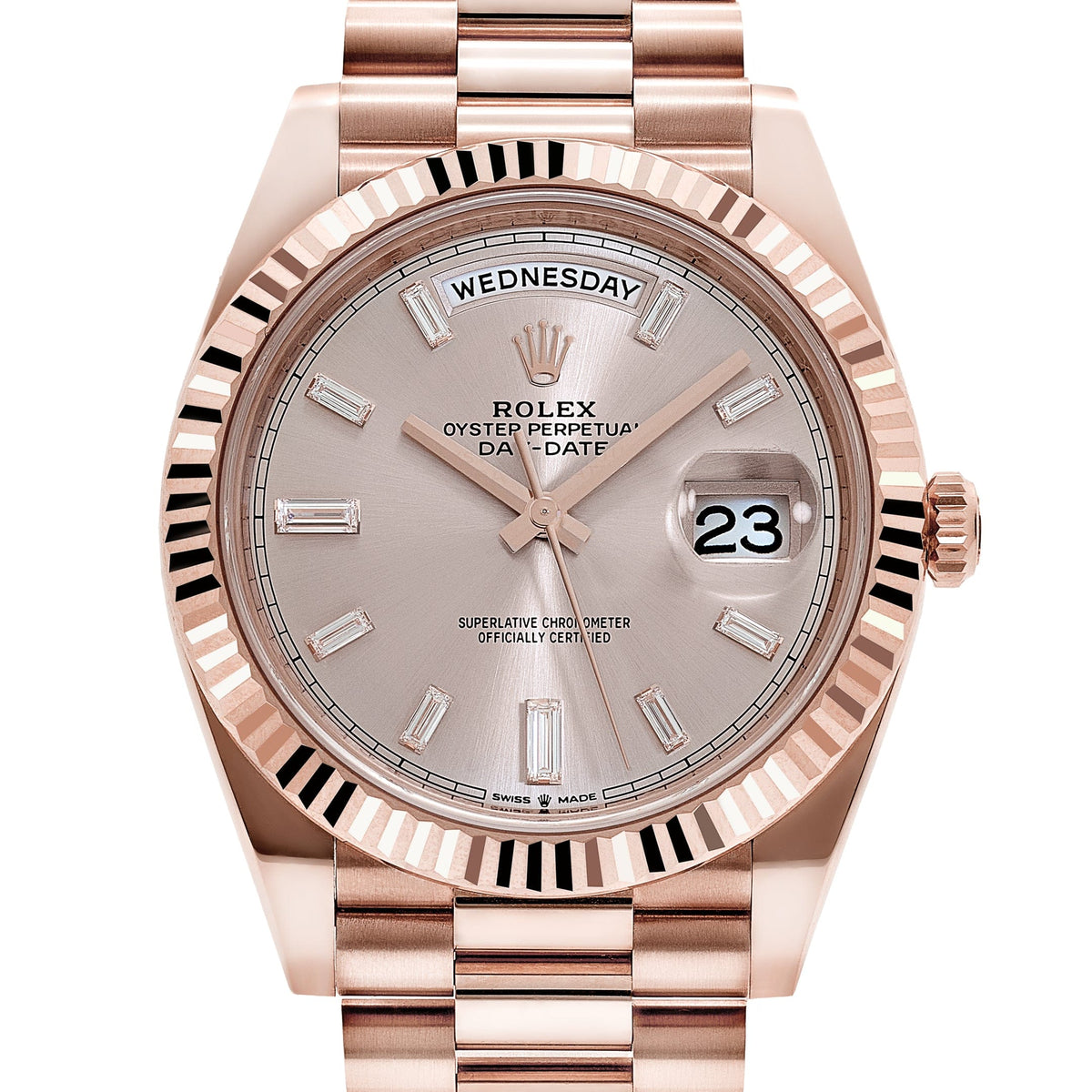 Rolex Day-Date 40 228235 Rose Gold Sundust Diamond Baguette Dial (2024)