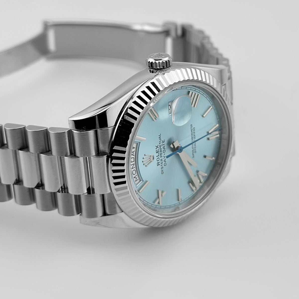Rolex Day-Date 40 228236 Platinum Ice Blue Roman Numerals Dial (2025)