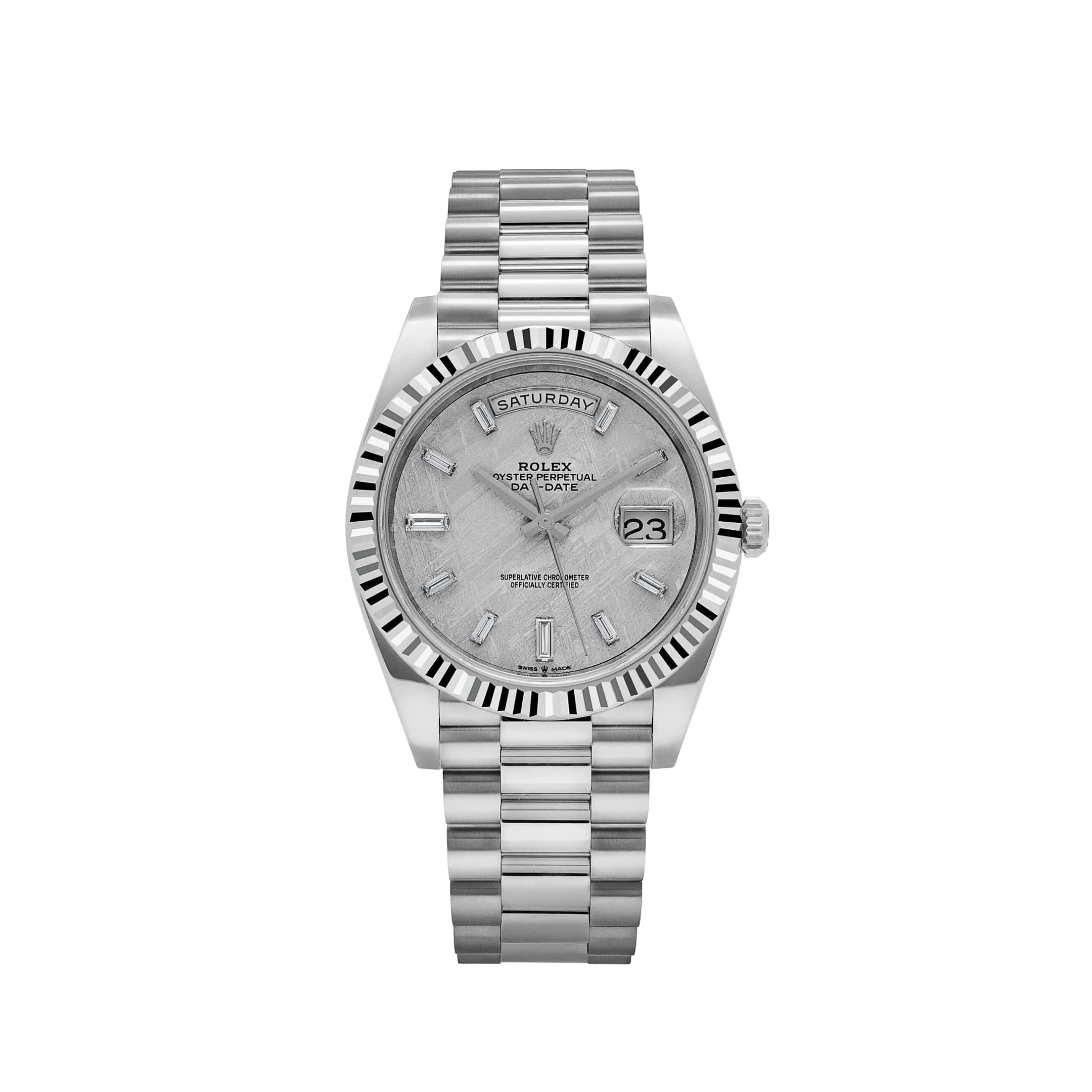 Rolex Day-Date 40 228236 Platinum Meteorite Diamond Baguette Dial