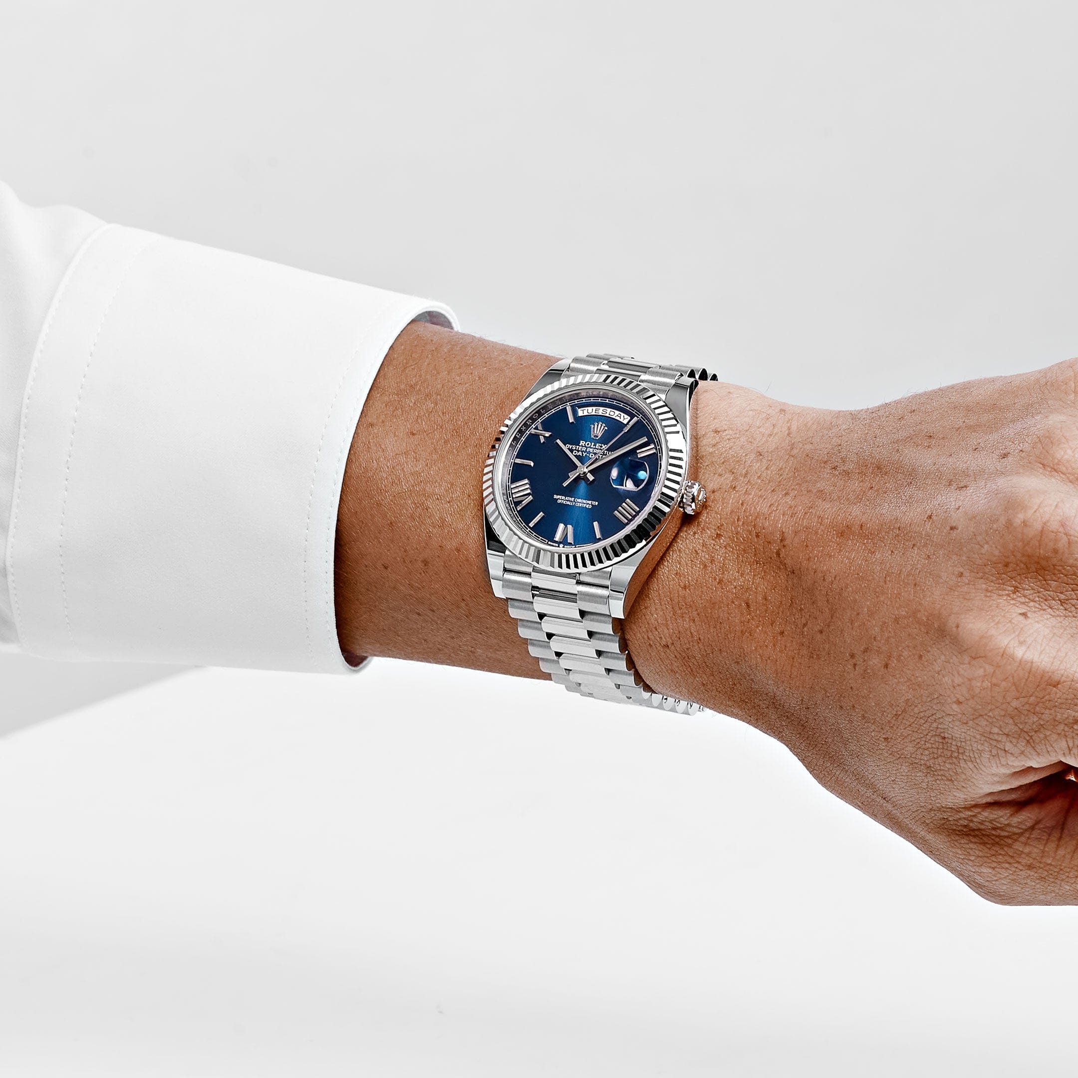 Rolex Day-Date 40 228239 White Gold Blue Roman Numeral Dial (2025)