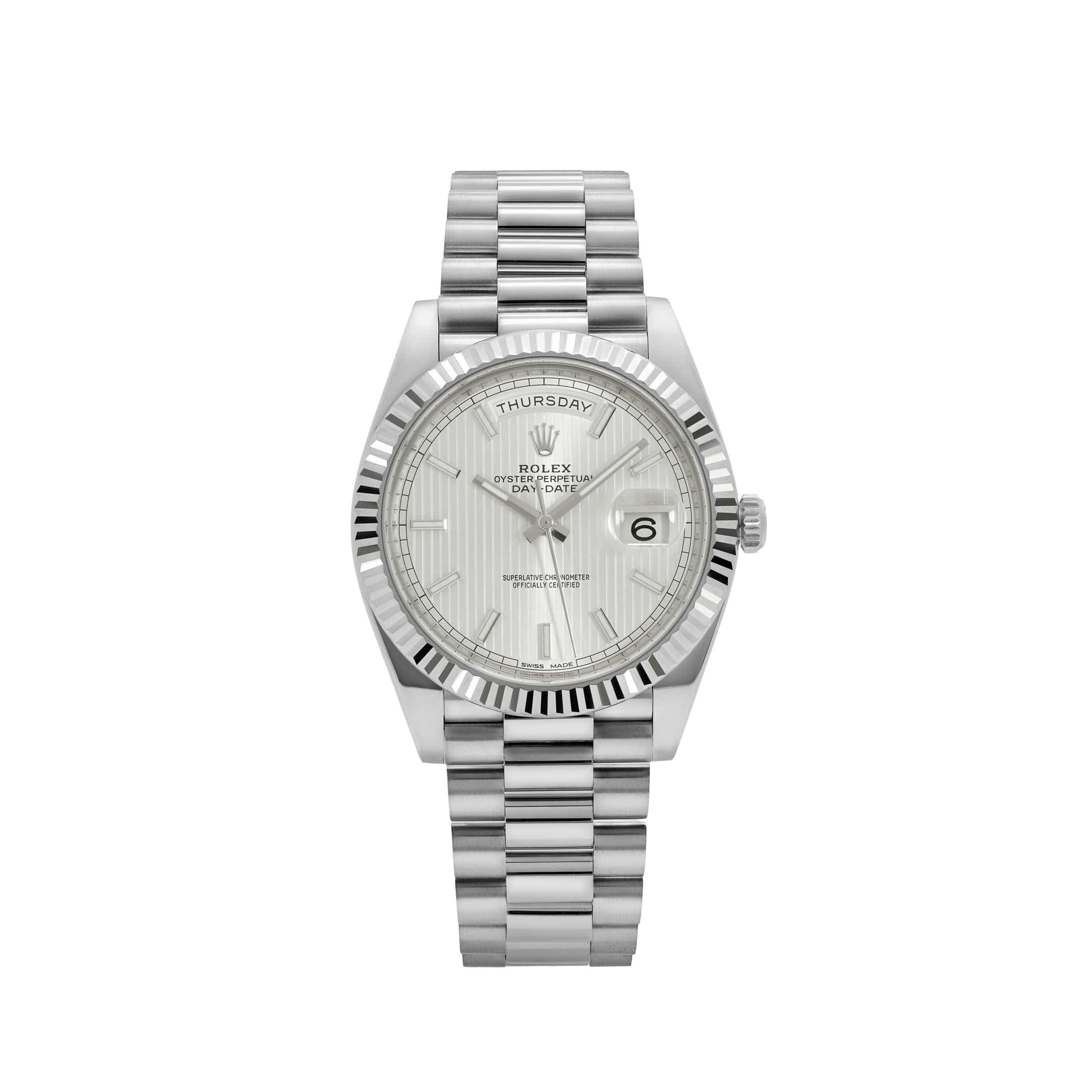 Rolex-Day Date 40 228239 White Gold Silver Stripe Motif Dial (2018)