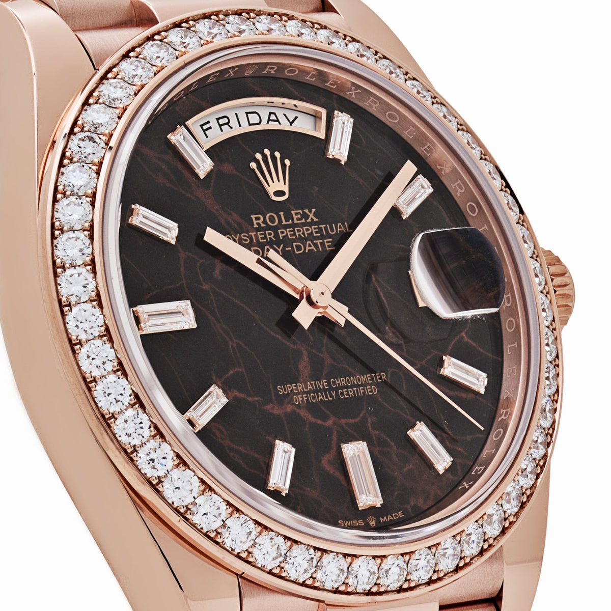 Rolex Day-Date 40 228345RBR Rose Gold Eisenkiesel Diamond Dial Diamond Bezel