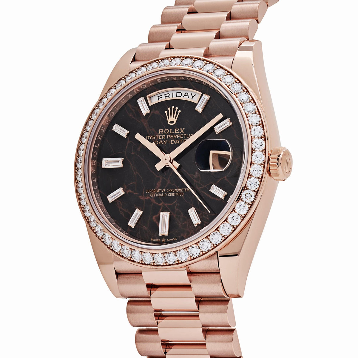Rolex Day-Date 40 228345RBR Rose Gold Eisenkiesel Diamond Dial Diamond Bezel