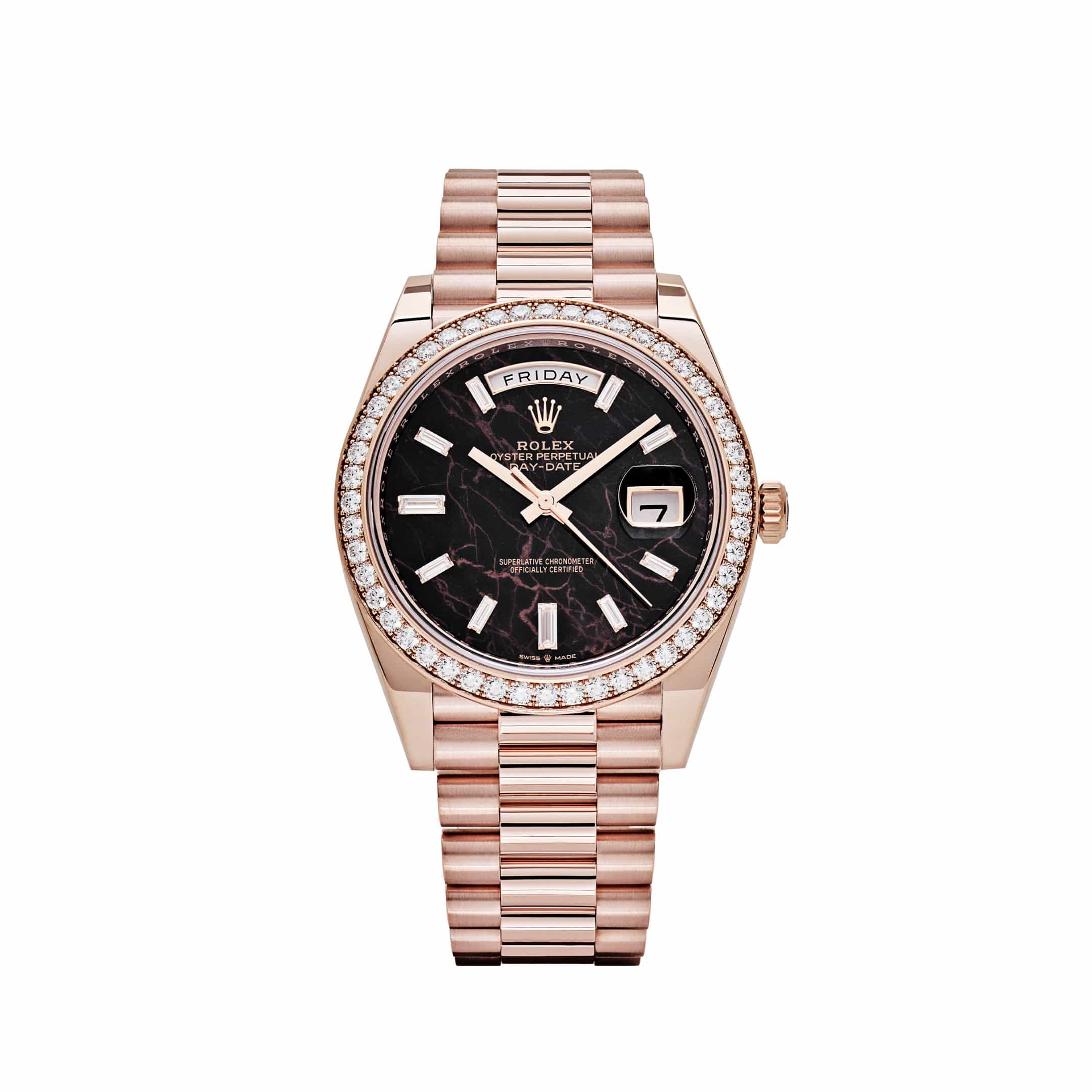 Rolex Day-Date 40 228345RBR Rose Gold Eisenkiesel Diamond Dial Diamond Bezel