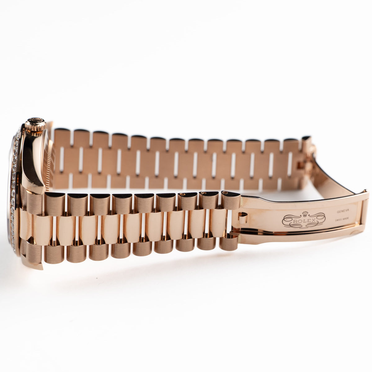 Rolex Day-Date 40 228345RBR Rose Gold Olive Green Roman Numerals Dial Diamond Bezel (2021)