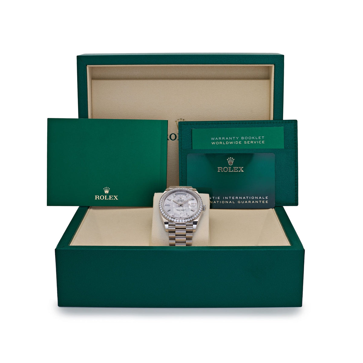 Rolex Day-Date 40 228349RBR White Gold Meteorite Diamond Baguette Dial Diamond Bezel (2022)