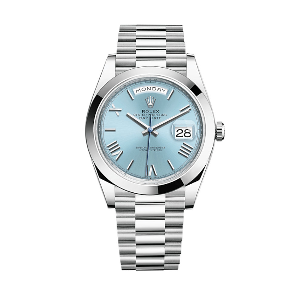 Rolex Day-Date 40 228206 Platinum Ice Blue Roman Dial