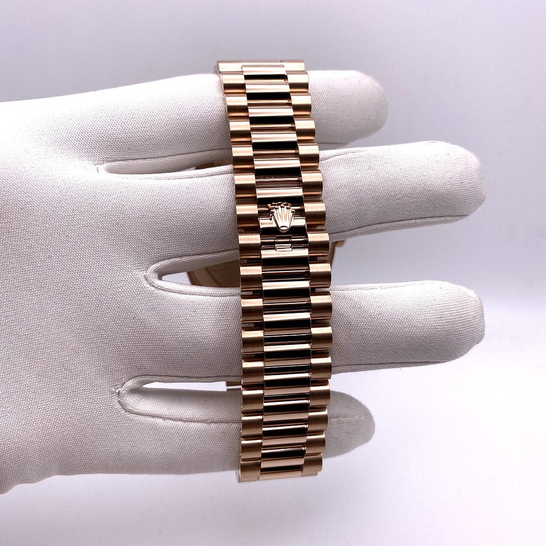 Rolex Day-Date 40 228345RBR Rose Gold Diamond Bezel Chocolate Dial