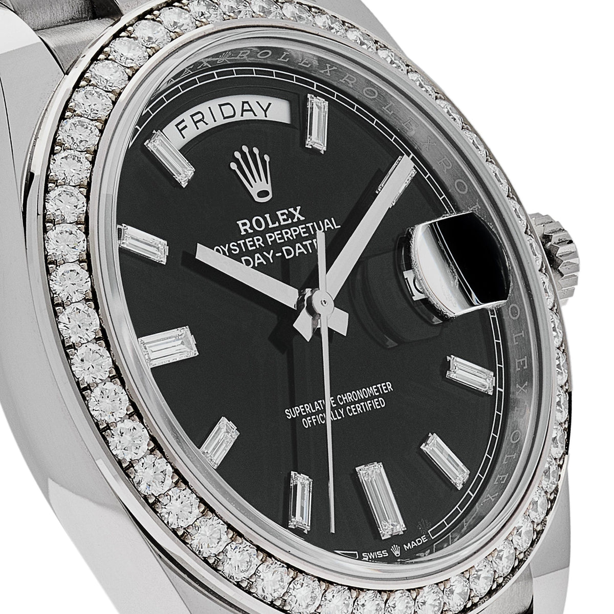 Rolex Day-Date 40 228349RBR White Gold Black Diamond Baguette Dial Diamond Bezel (2021)