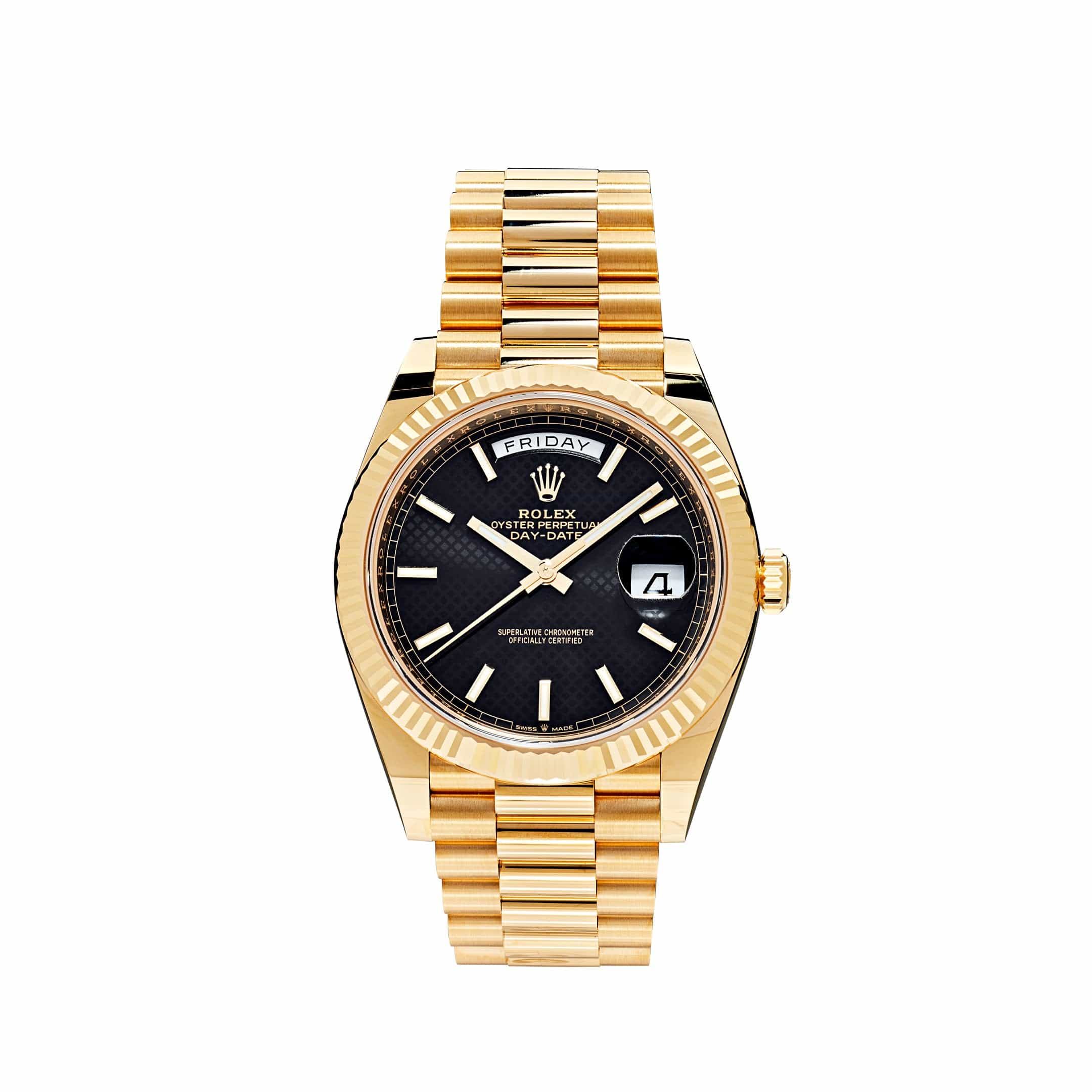 Rolex Day-Date 40 228238 Yellow Gold Black Diagonal Motif Dial