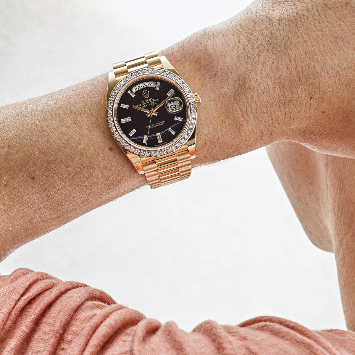 Rolex Day-Date 40 228348RBR Yellow Gold Diamond Bezel Black Onyx Dial (2025)