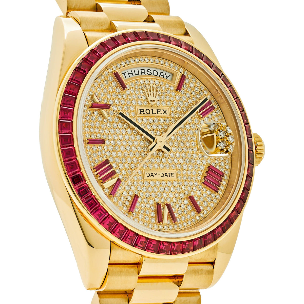 Rolex Day-Date 40 228398TRU Yellow Gold Roman Dial Ruby Bezel