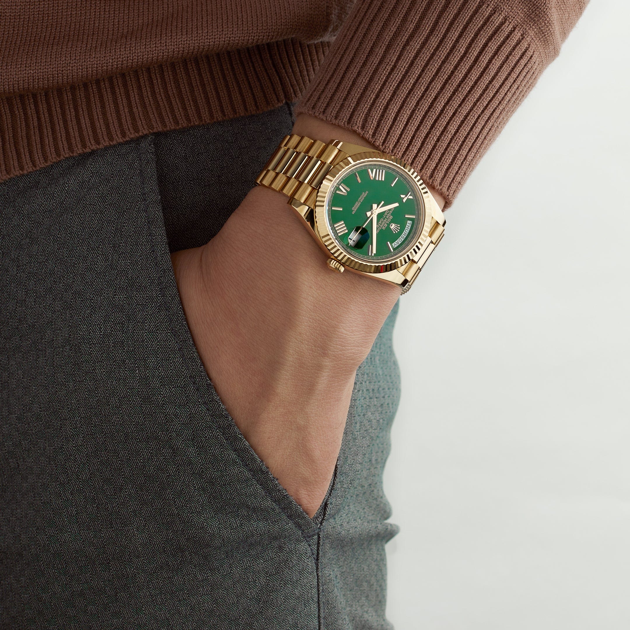 Rolex Day-Date 40 228238 Yellow Gold Green Roman Numerals Dial (2025)