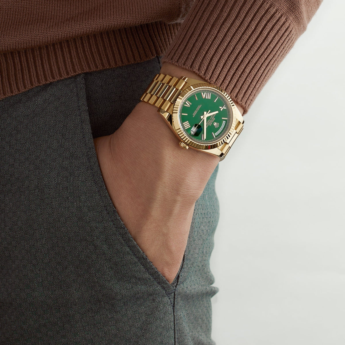 Rolex Day-Date 40 228238 Yellow Gold Green Roman Numerals Dial (2025)