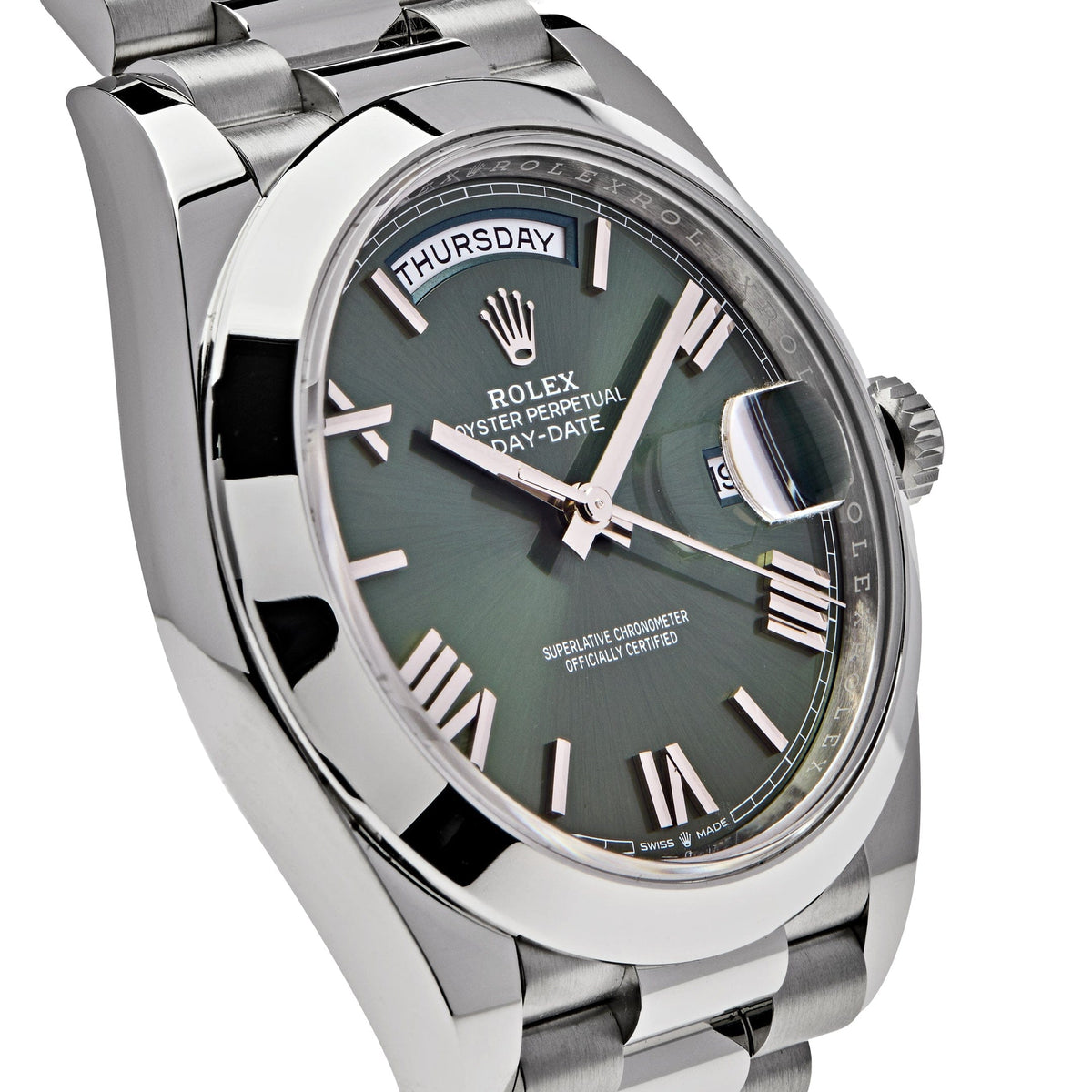 Rolex Day-Date 40 228206 Platinum President Olive Green Dial