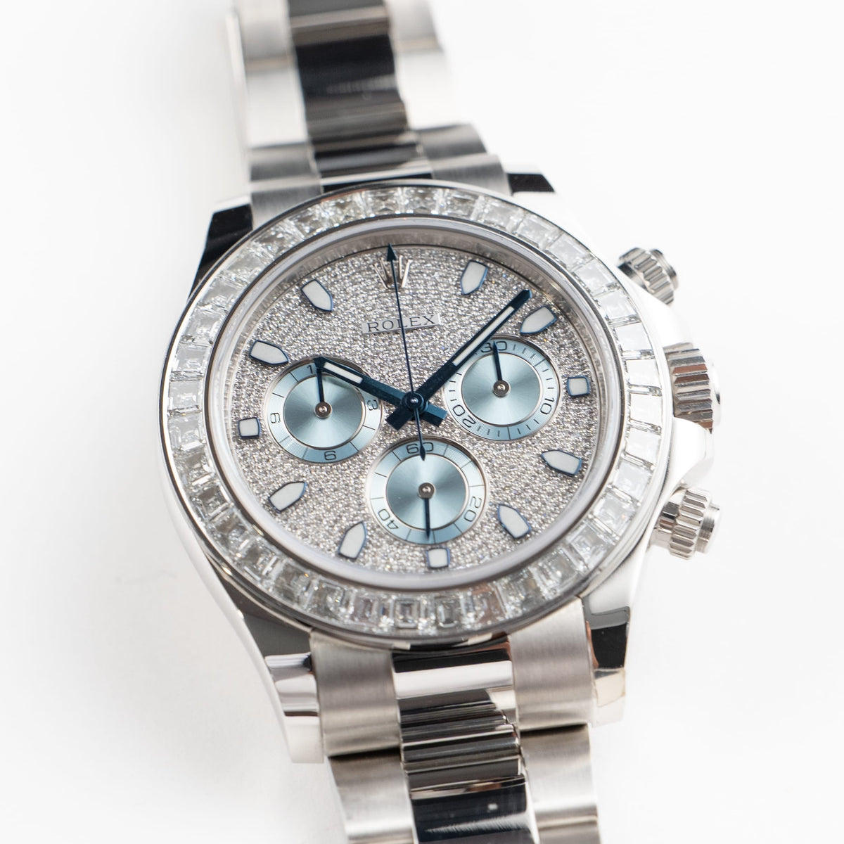 Rolex Daytona 116576TBR Platinum Pave Diamond Dial Diamond Baguette Bezel (2018)