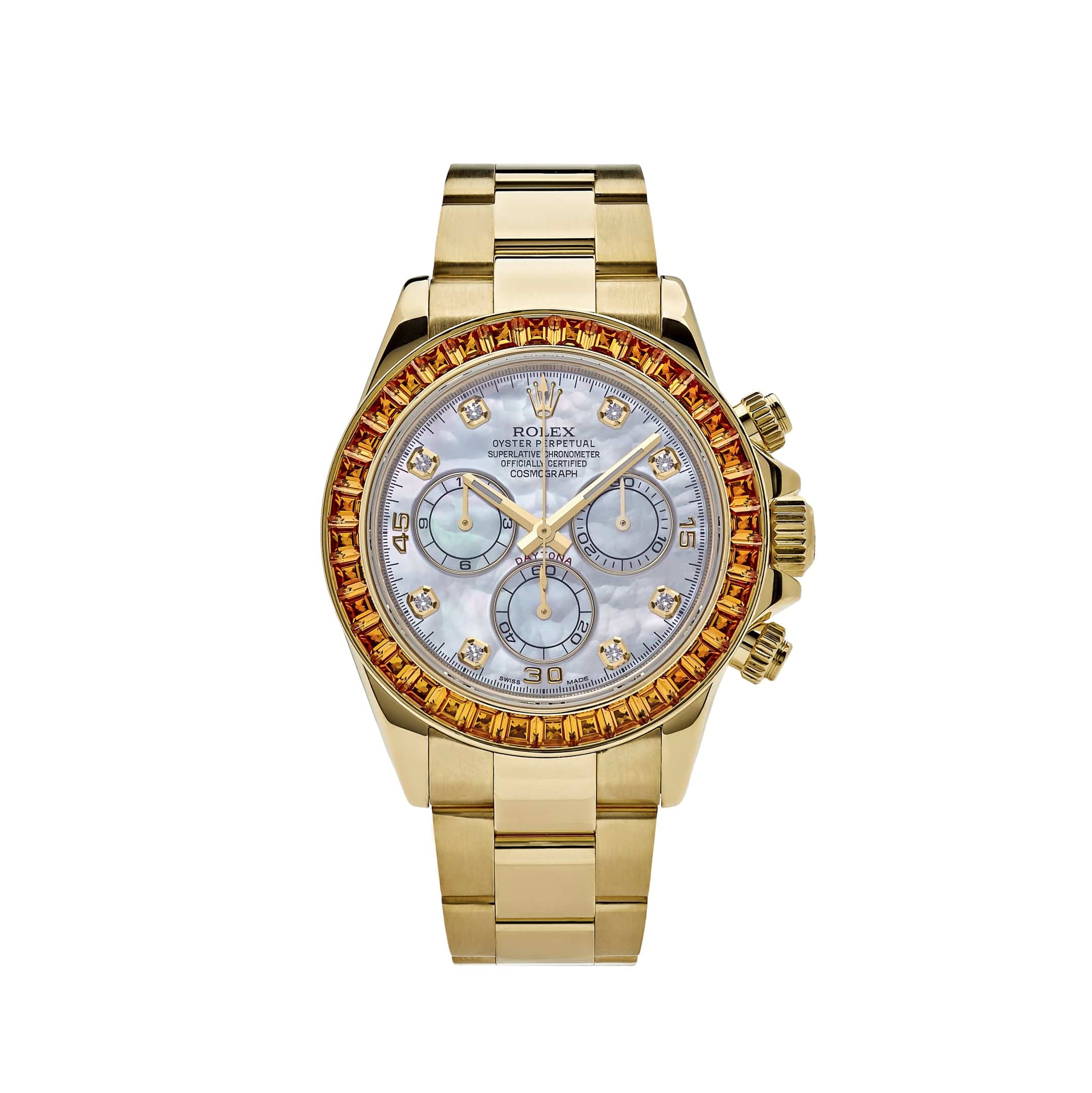 Rolex Daytona 116578SACO Yellow Gold Sapphire Bezel Mother Of Pearl Dial