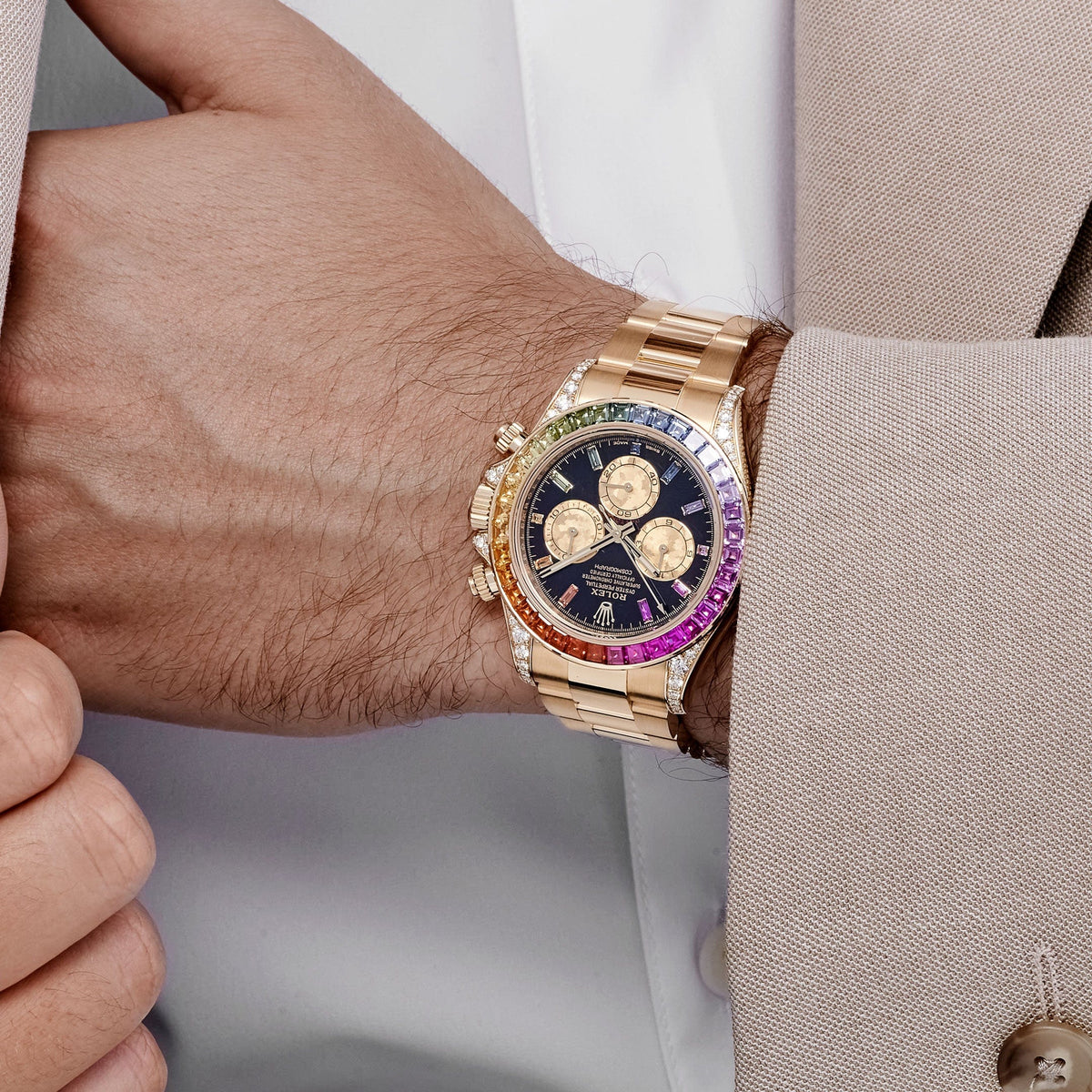 Rolex Daytona 126598RBOW 'Rainbow' Yellow Gold Black Dial Sapphire Bezel