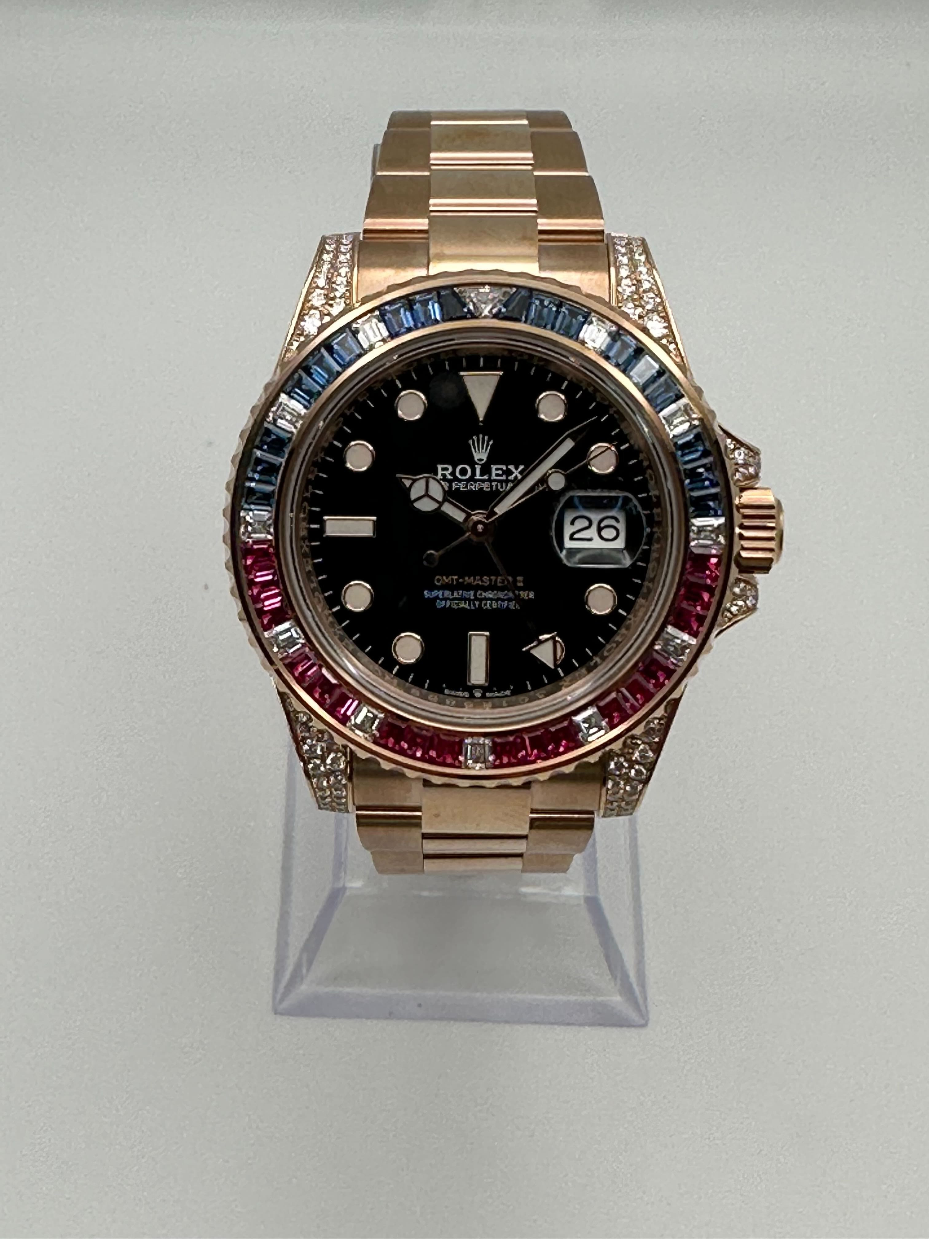 Rolex GMT-Master II 126755SARU 'SARU' Rose Gold Black Dial Diamond Bezel