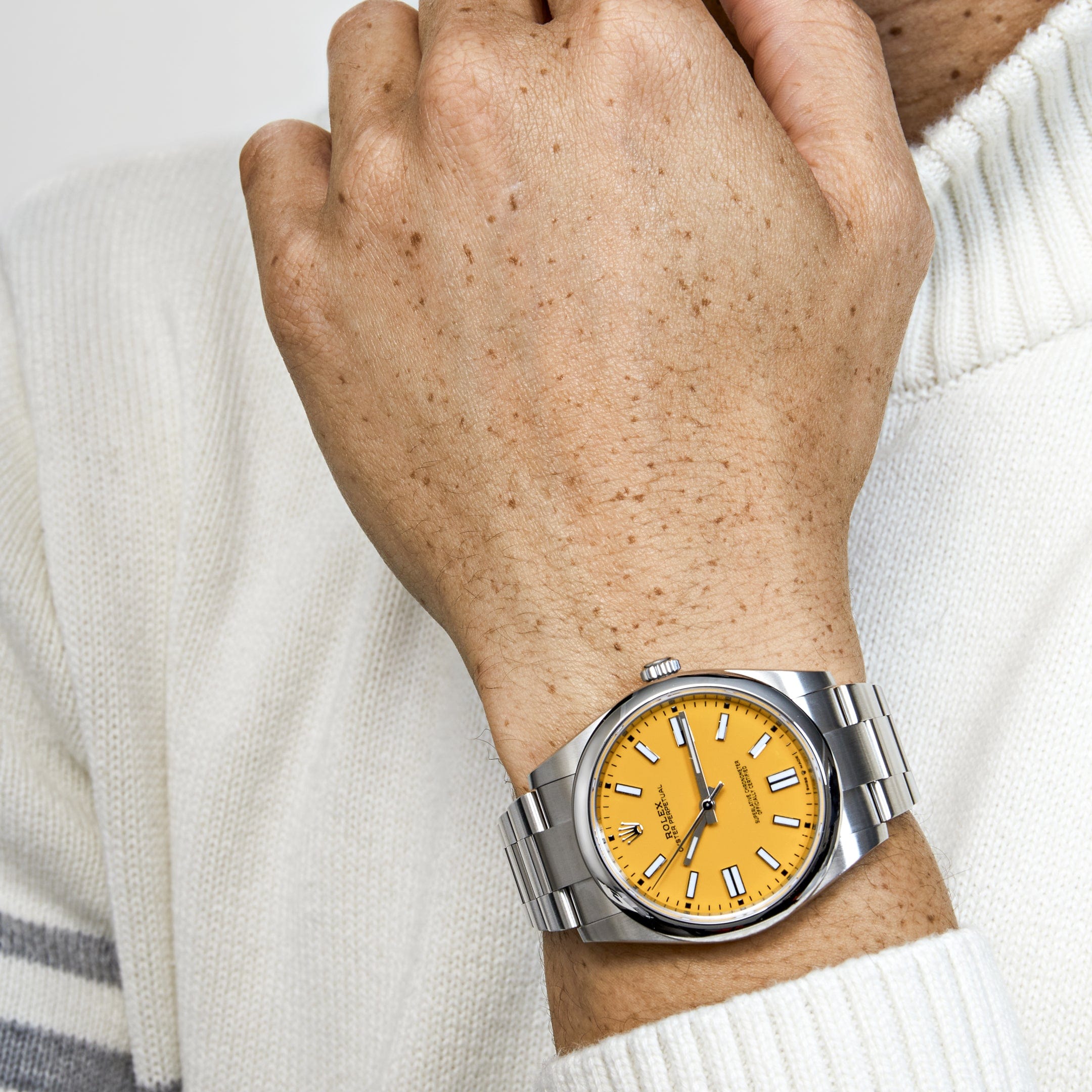 Rolex Oyster Perpetual 41 124300 Stainless Steel Yellow Dial