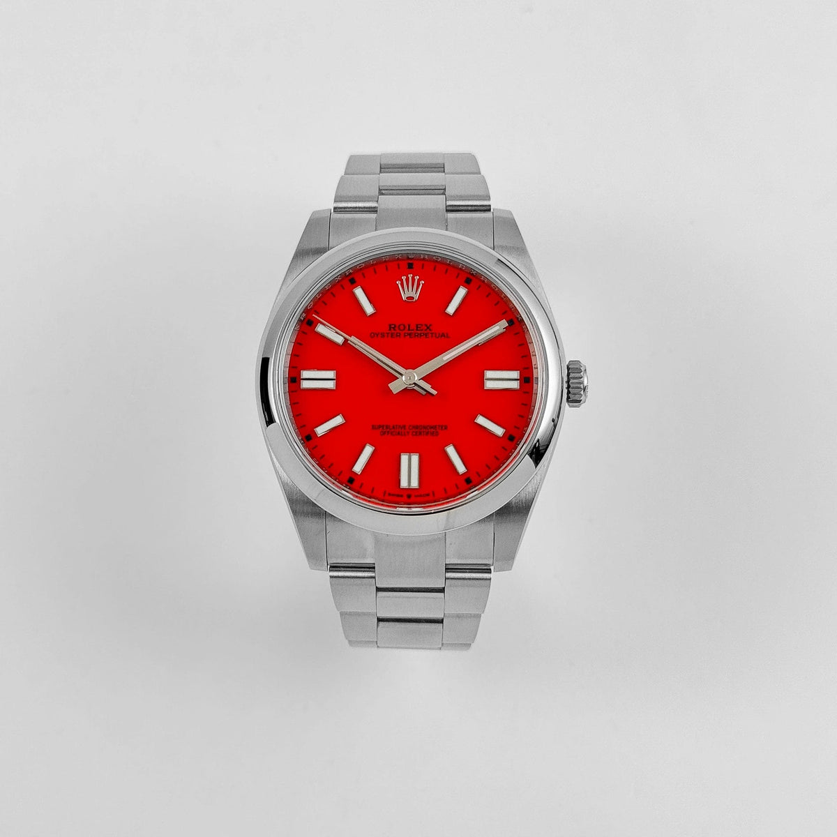 Rolex Oyster Perpetual 41 124300 Stainless Steel Coral Red Dial