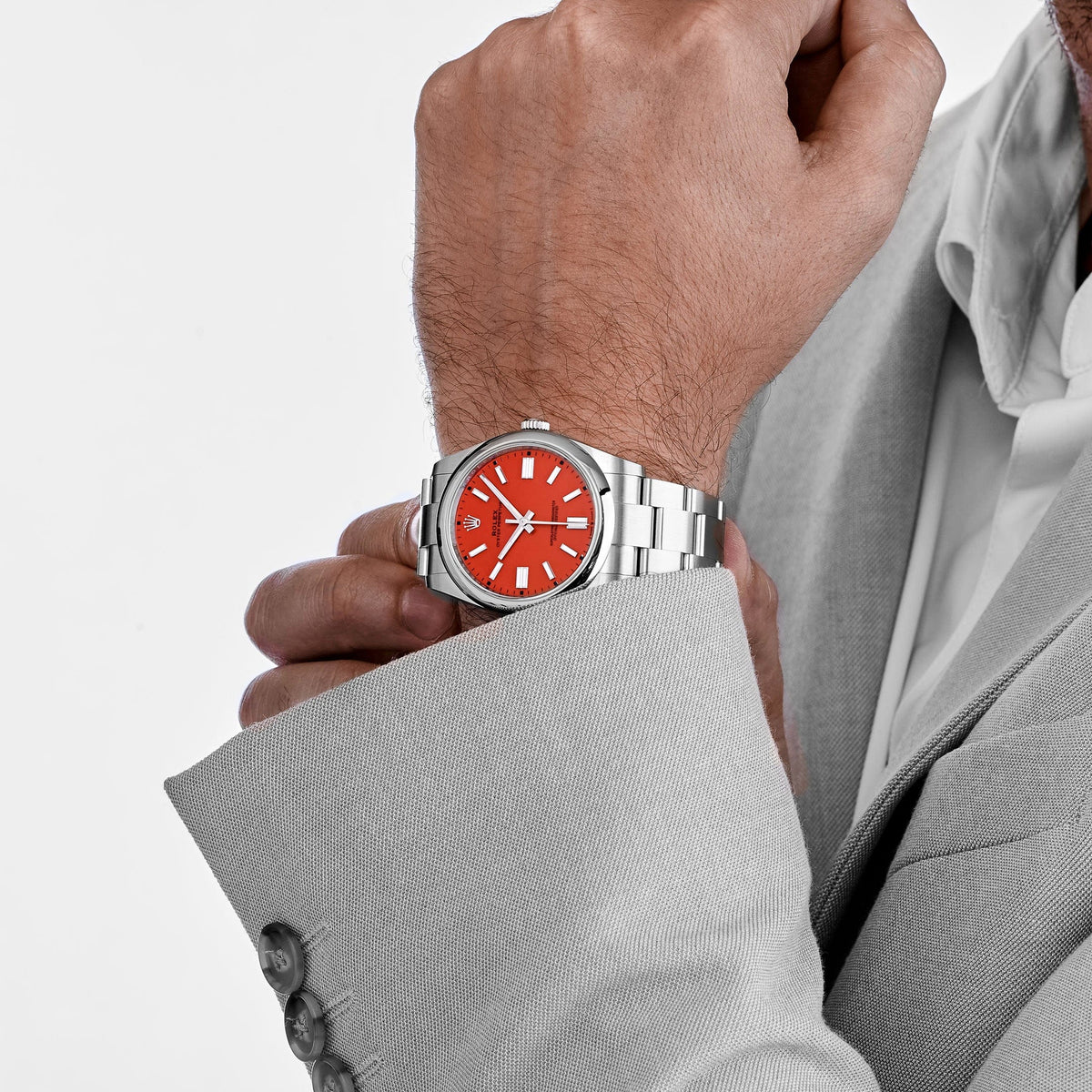 Rolex Oyster Perpetual 41 124300 Stainless Steel Coral Red Dial