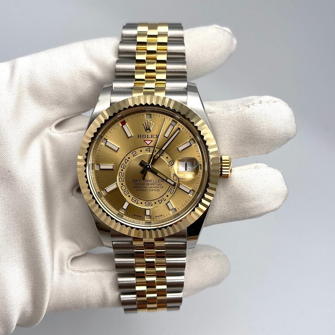 Rolex Sky-Dweller 326933 Stainless Steel Yellow Gold Champagne Dial